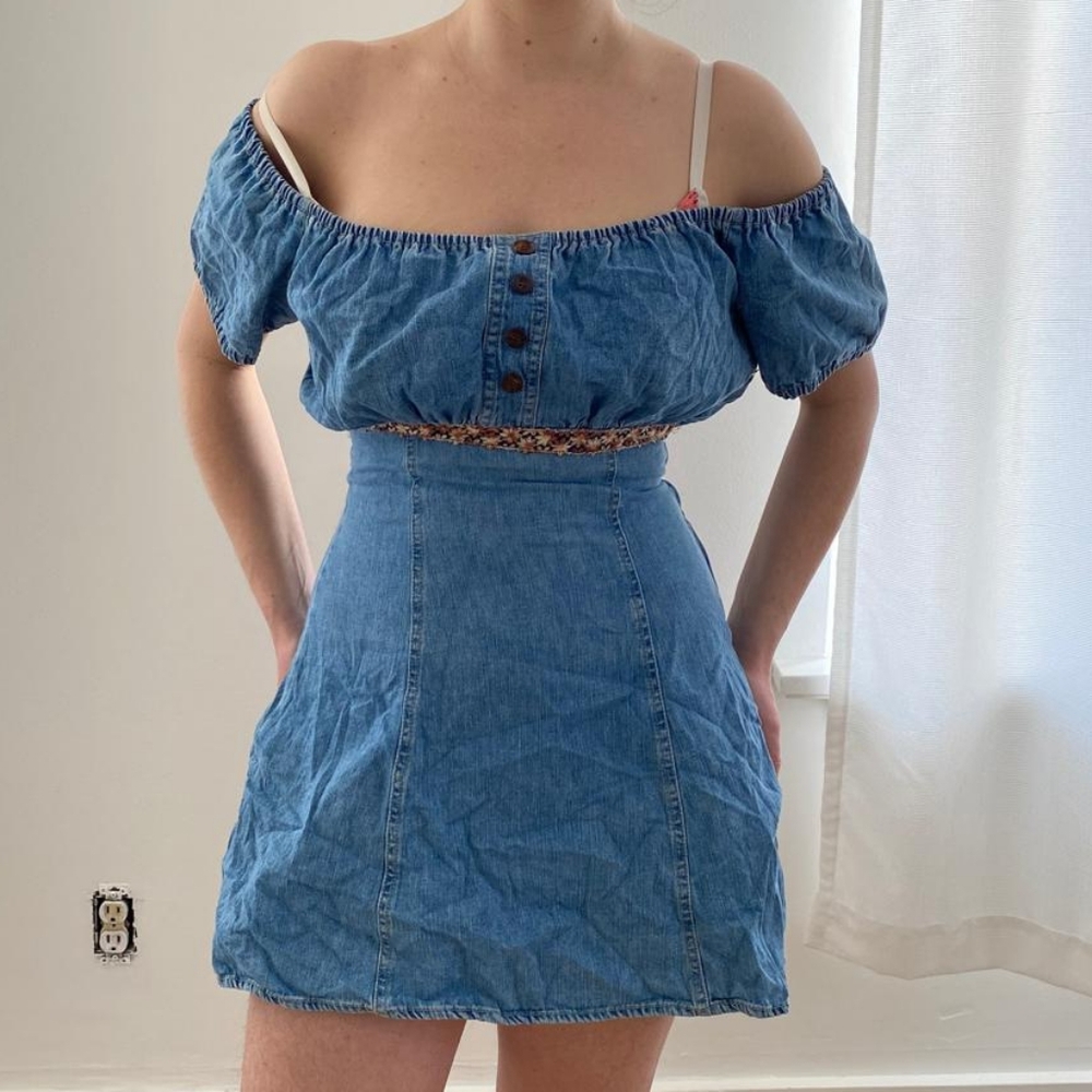 Vintage Denim Milkmaid Off The Shoulder Dress